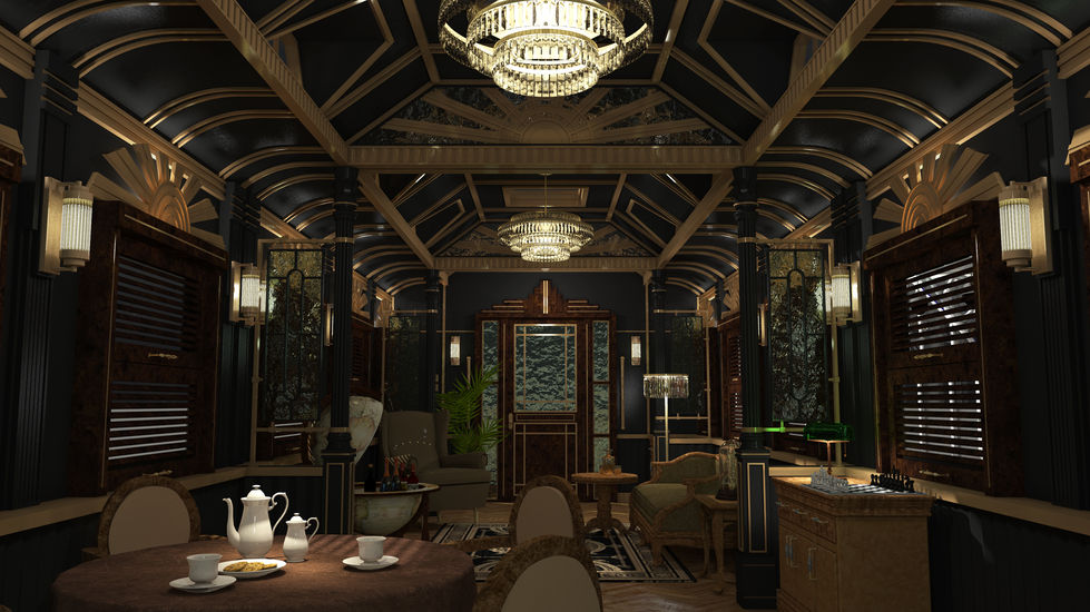 art deco, train, revival style, classic, interior design