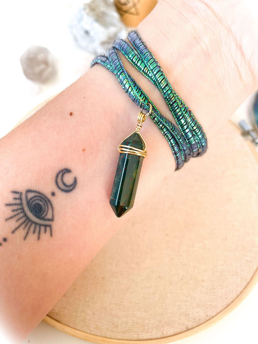 Miniatura: Pulsera multivieltas Jaspe sanguíneo 