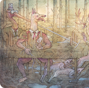 Federico Della Putta Illustrations Frigidaire Charade dogs hunt deer gambling Illustrazioni Frigidaire Sciarada cani caccia cervo gioco d'azzardo