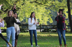 T, Kayanna, Shannon, and Salvaila cheering on their kickball team