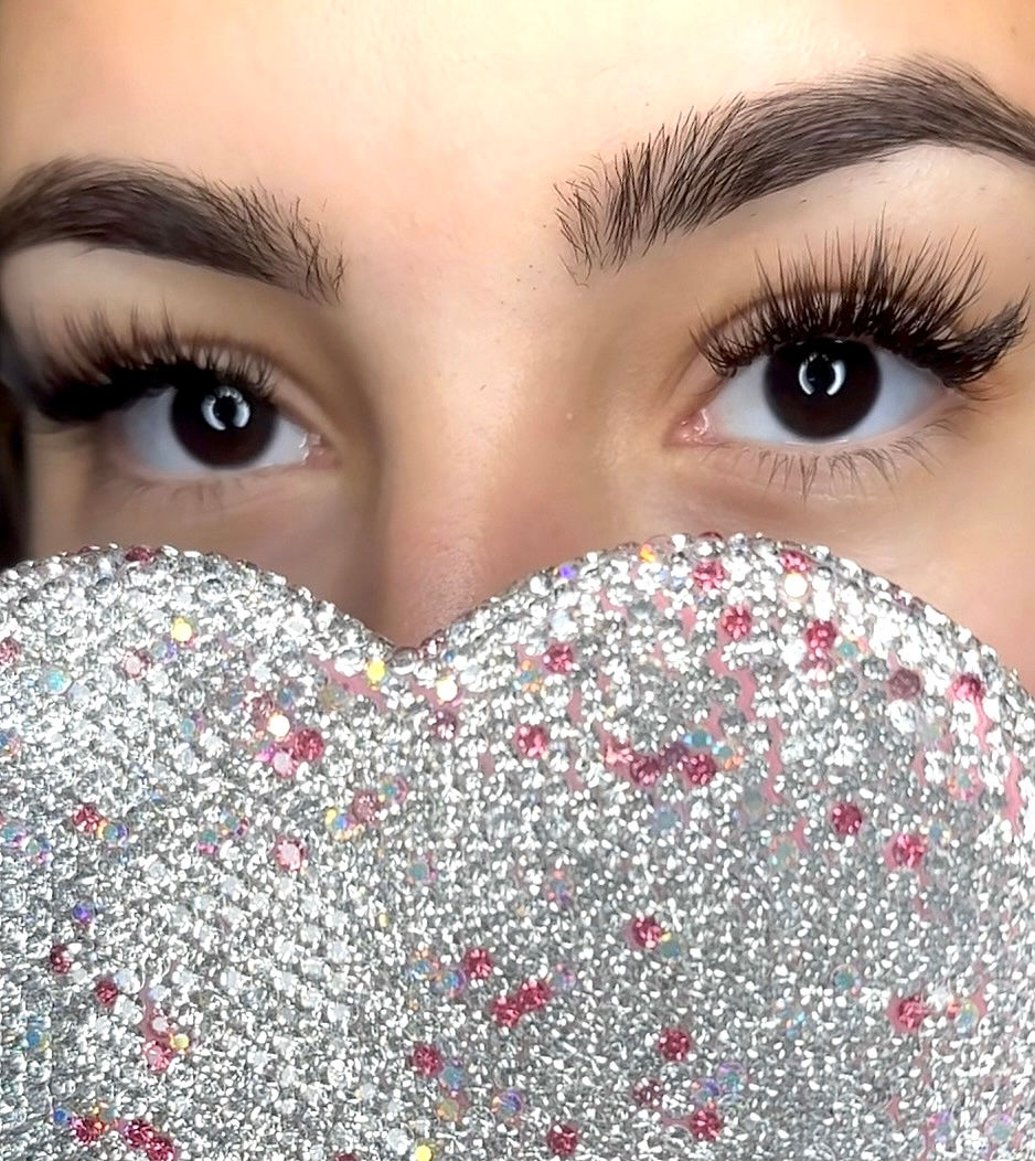 Thumbnail: Diamond handheld heart mirror clear with pink 