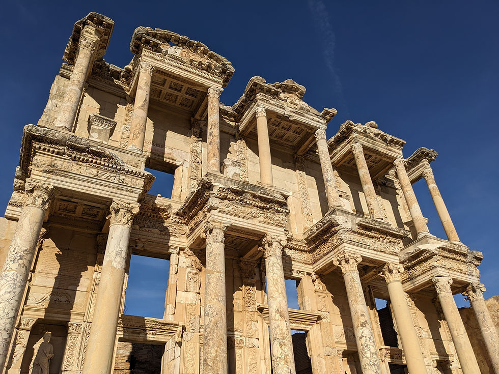 Sculpture's of Medusa's face over the entrances to the Library of Celsus.