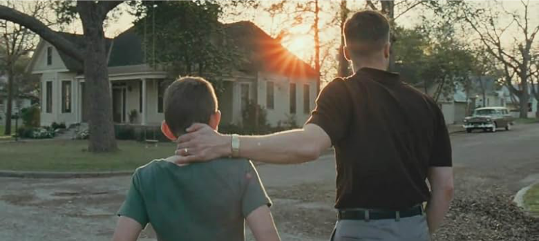 Mr. O’Brien (Brad Pitt) places his hand on his son, Jack (Hunter McCracken), a gesture which can be interpreted either as an expression of fatherly love or as an overbearing display of power – or both. Image courtesy of IMDb.com.