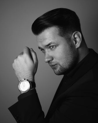 Man in black and white