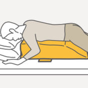 RM5を使用した、腹臥位（うつ伏せ）でのポジショニングサポート例のイラスト。