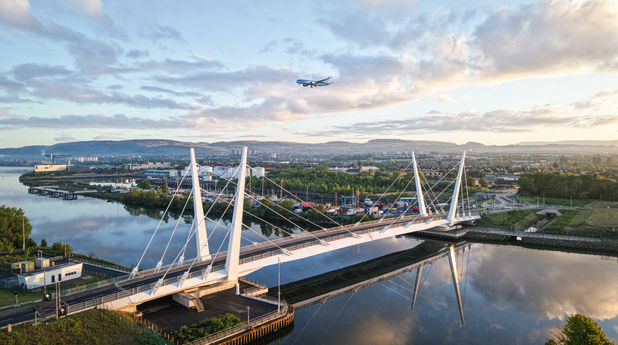 Plane shot over Renfrew Bridge, Glasgow
