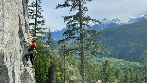 Sarah climbing at the Pillary, in Squamish, BC.
