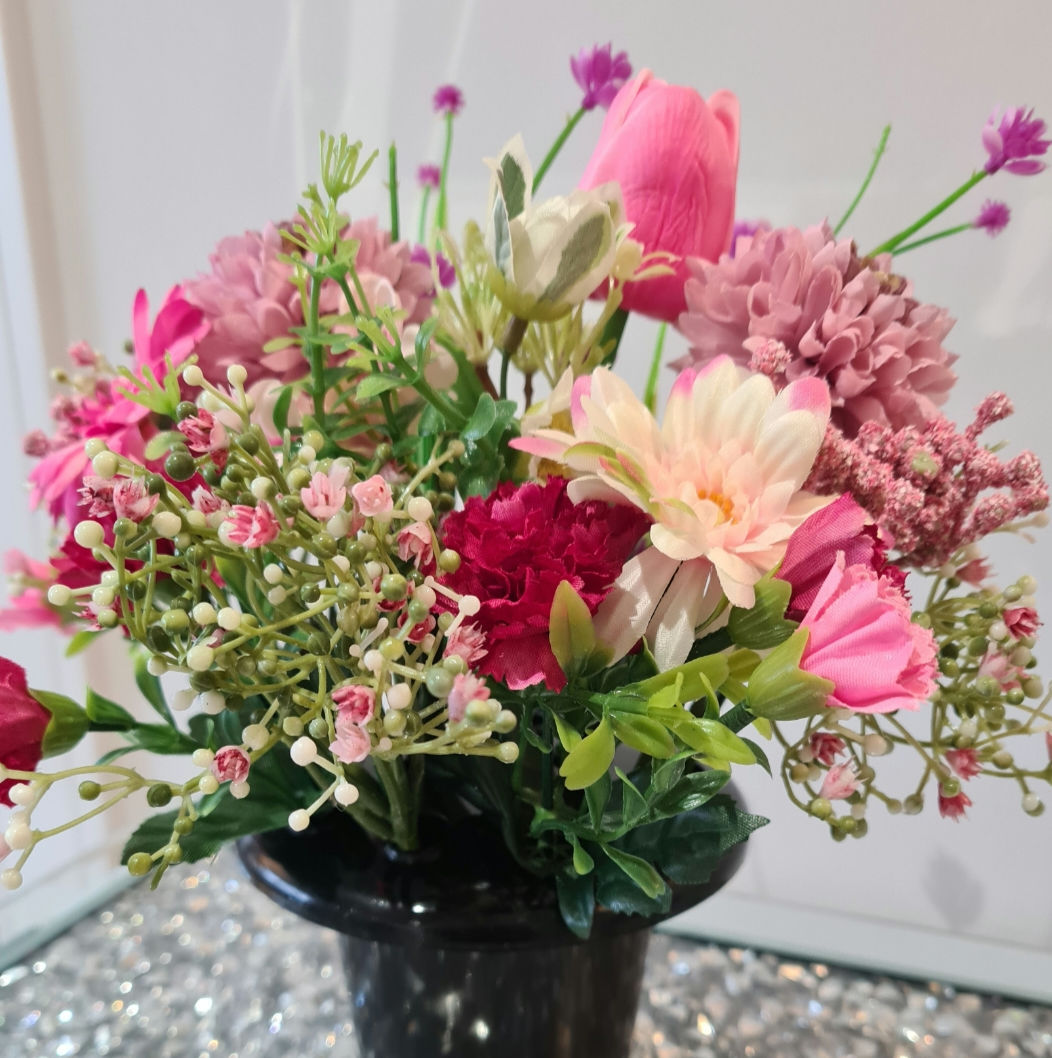 Pink Mixed Bouquet Memorial Grave Pot 