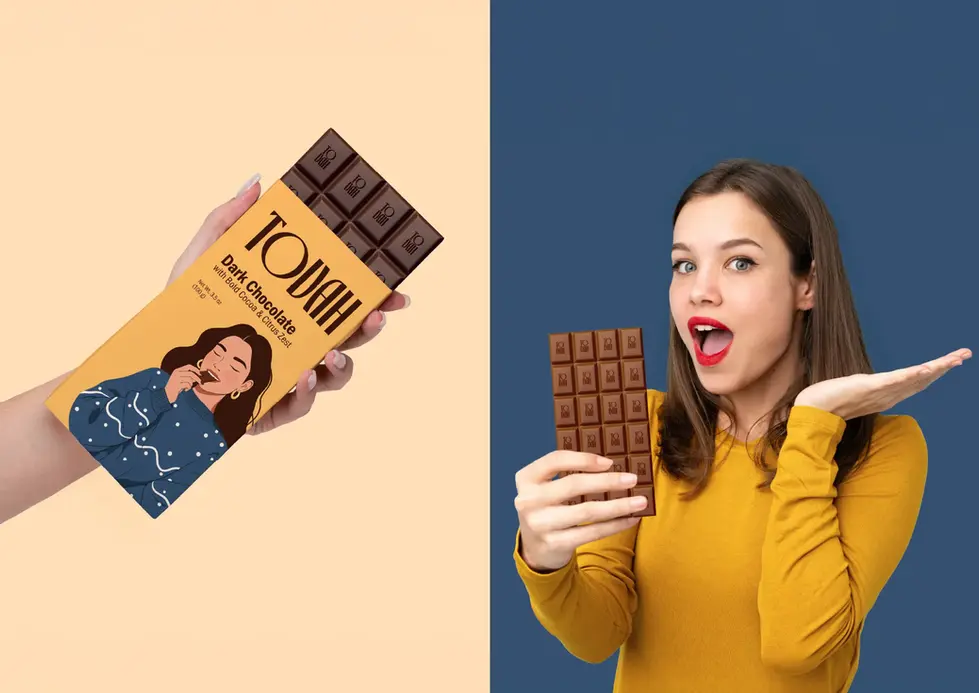 Chocolate branding, candies brand identity, food brand design, genz woman eating chocolate illustration, art deco minimalist logo design, monogram logotype, bold playful chocolate packaging design, brown yellow blue color palette.
Brand Designer, Logo Designer, Graphic Designer, Packaging Designer, Branding Services, Packaging Design, Graphic Design, Visual Identity. Branding Agency, Branding Studio, Graphic Design Studio, Freelance Designer, Small Business Branding, Female branding, Lexielogo, Logomark.
