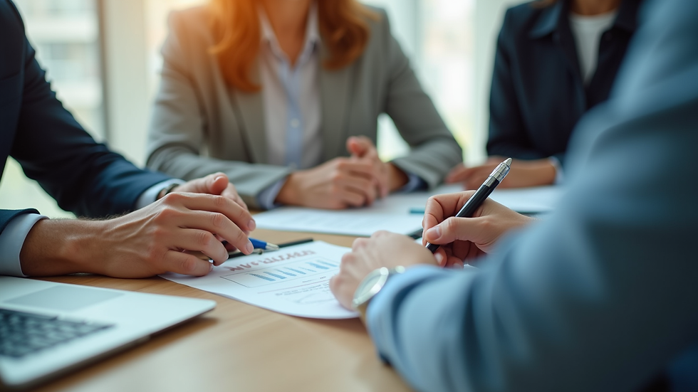 Close-up view of a financial advisor explaining life insurance options to a client
