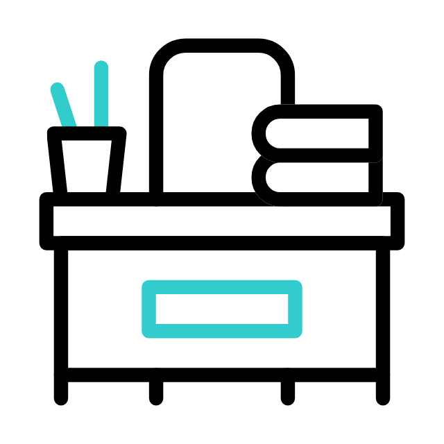 Desk with moving books and chair