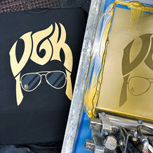 custom screen printed tees on the press for Las Vegas Golden Knights