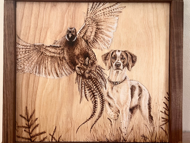 Custom Hunting Dog Artwork Wood Burning Custom pet woodburning portrait by Ally Hulstein Art