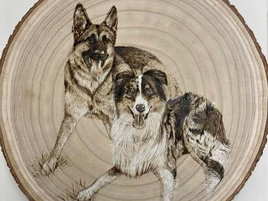 Custom pet woodburning portrait by Ally Hulstein Art
