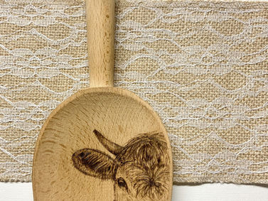 Cow Wooden Serving Spoon Woodburned 