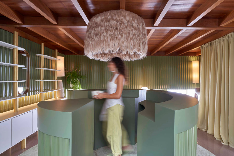 Custom made ceiling lamp and counter