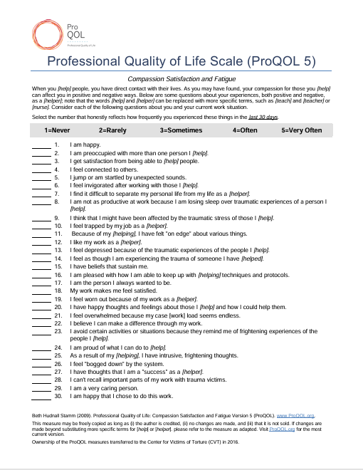 ProQOL for measuring Compassion Fatigue | Centre Of Excellence in Child ...