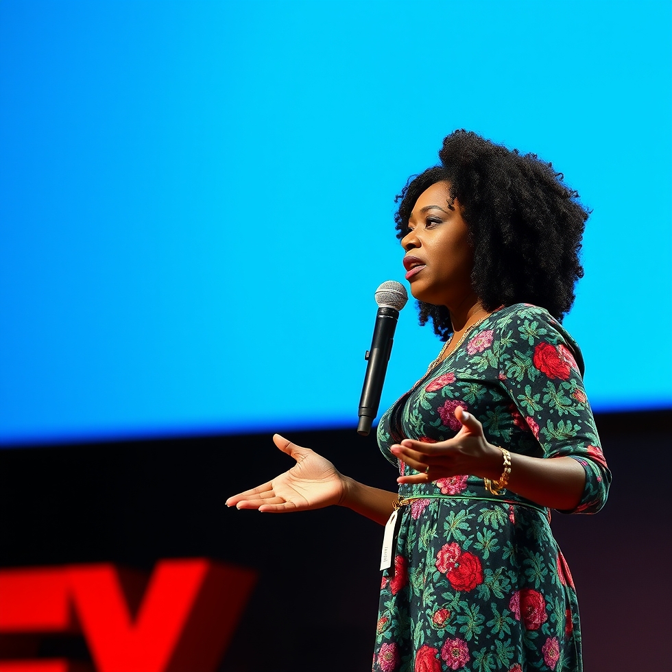 Woman on stage, ted talk