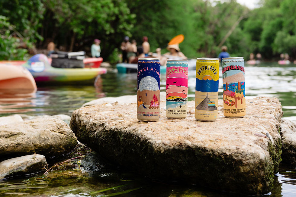 St. Cecilia Soda Co. non-alcoholic sparkling water cans at Barton Springs, Austin TX — crafted for outdoor living