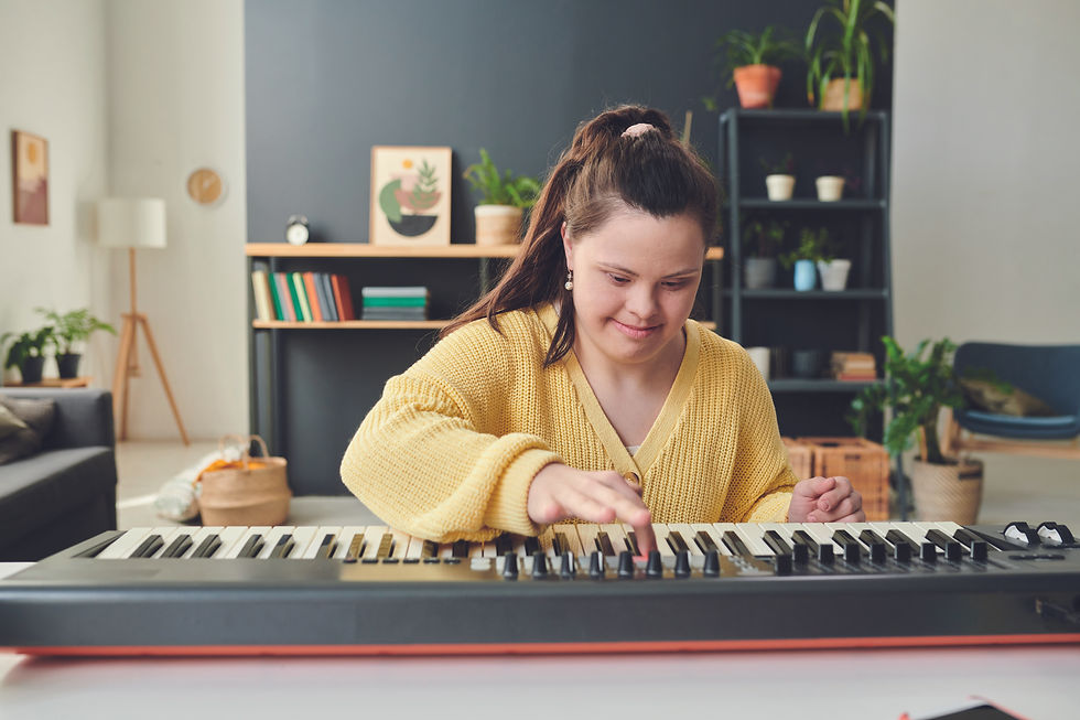 Young woman playing keyboard