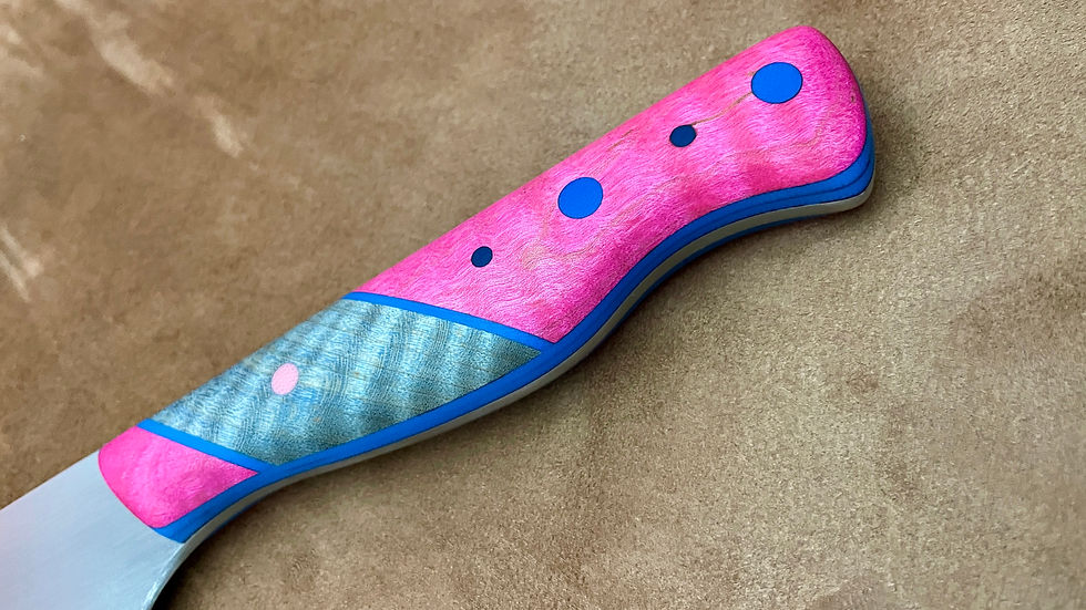 Thumbnail: Pink and Blue Curly Maple Chefs Knife