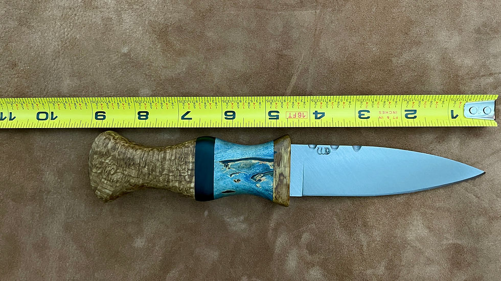 Thumbnail: Spalted Maple, Blue Box Elder, and Curly Maple Burl Sgian Dubh
