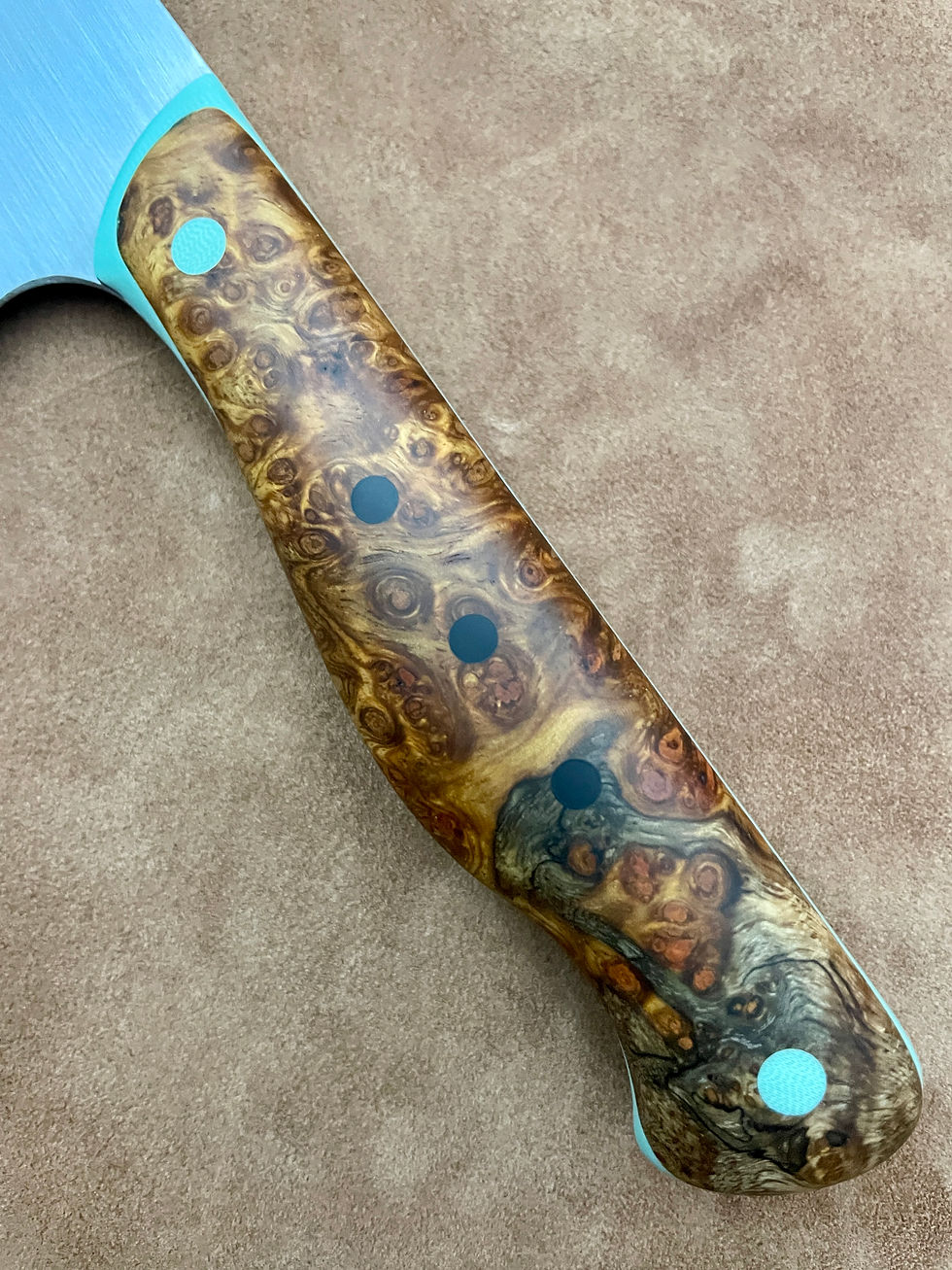 Thumbnail: Amboyna Burl Chefs Knife with Tiffany Blue liner