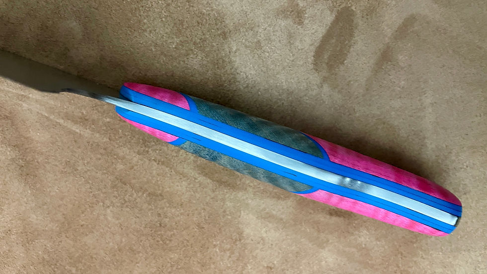 Thumbnail: Pink and Blue Curly Maple Chefs Knife