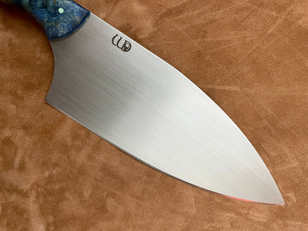 Thumbnail: Dual wood Blue Box Elder and Blue Spalted Maple Burl 12” Chefs Knife