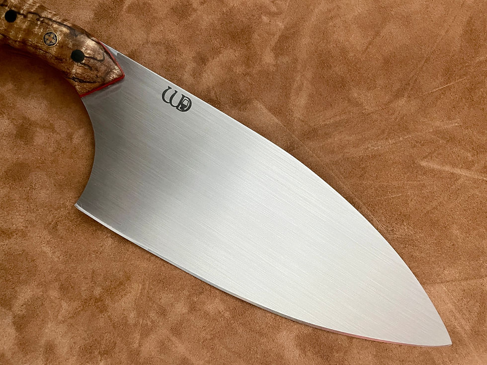 Thumbnail: Dual wood Spalted Maple Burl and Lacewood  12.5” Chefs Knife