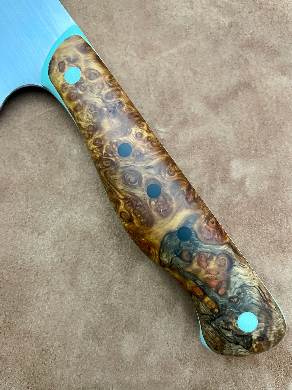 Thumbnail: Amboyna Burl Chefs Knife with Tiffany Blue liner