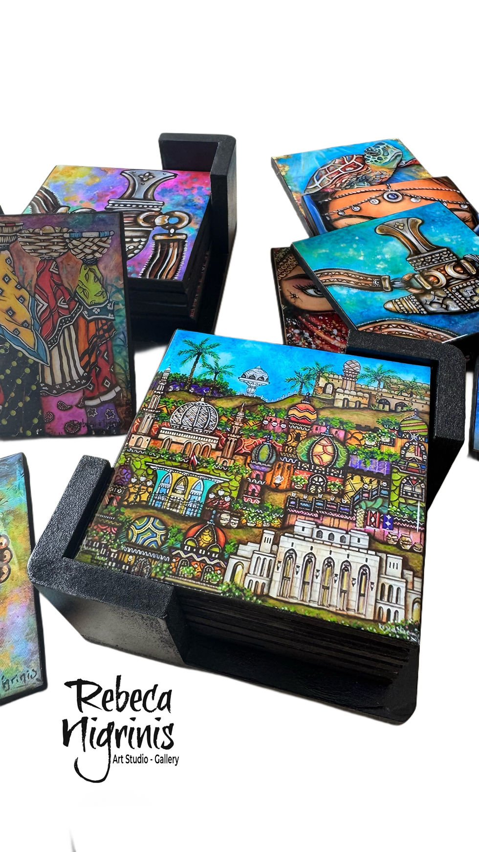 Six coasters and coaster holder - Set