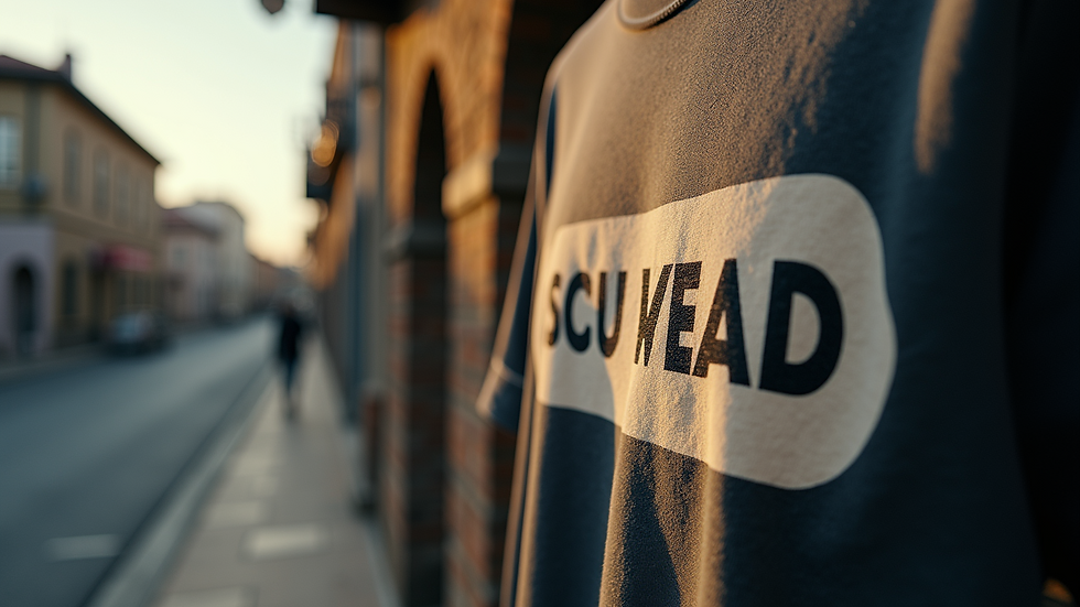 High angle view of a graphic tee with a bold, humorous slogan