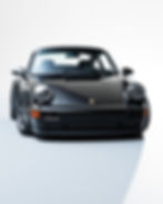 Front view of black re-envisioned Porsche 964 named Vicious RS