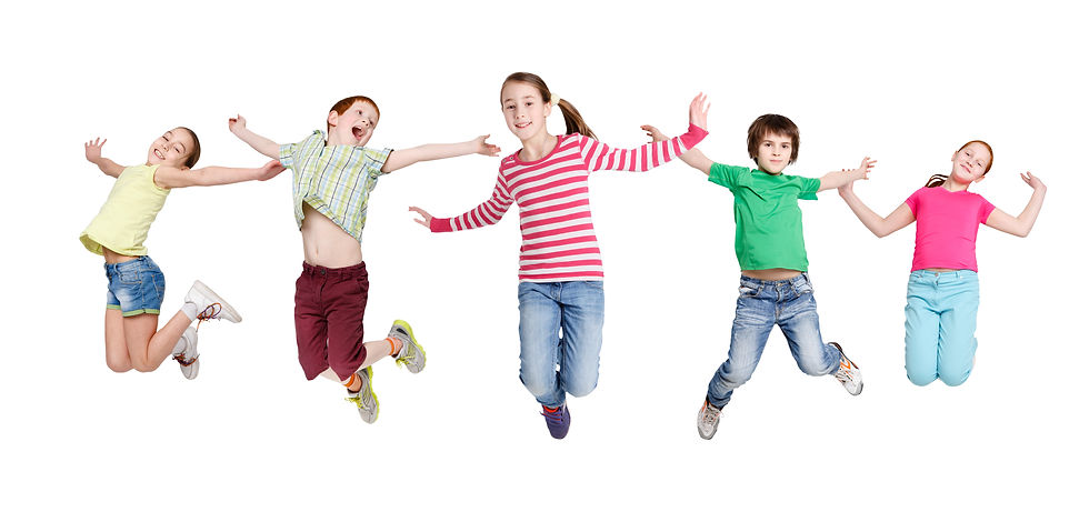 Joyful Children Jumping In Mid-Air Posing And Having Fun Over White Studio Background. Kid