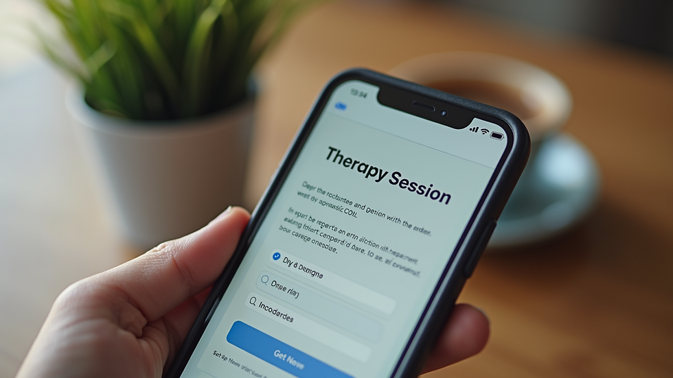 Close-up view of a smartphone displaying a therapy session booking confirmation