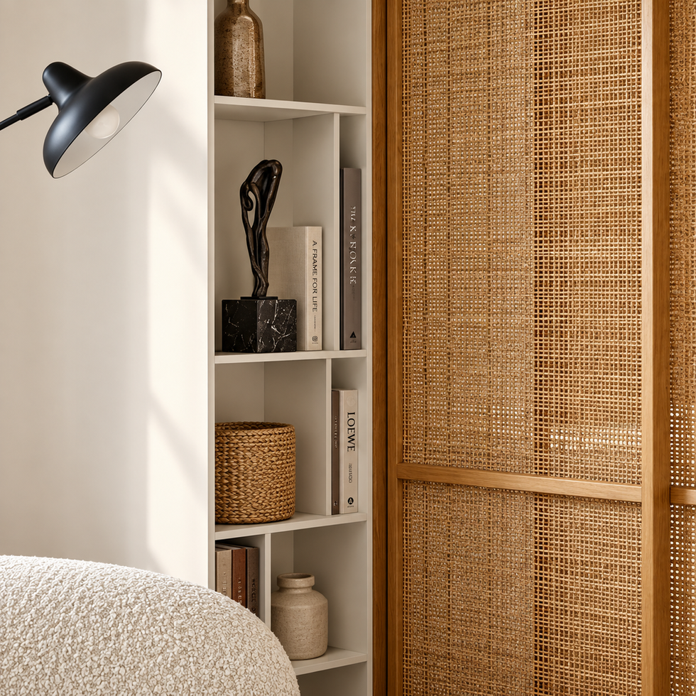 Détail rangement du salon – projet C, intérieur cosy et sur mesure