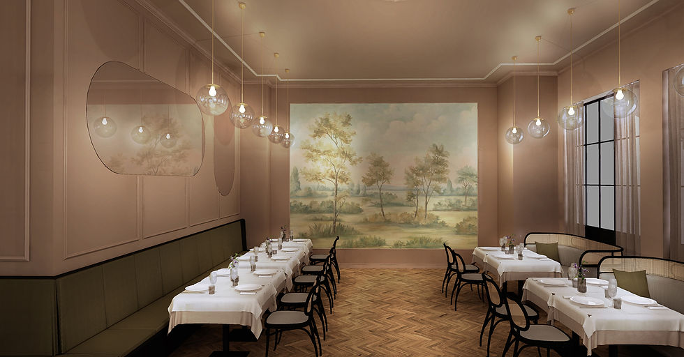 Rendering of the dining room in evening atmosphere