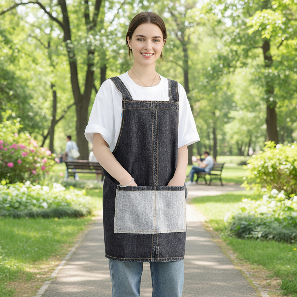 Washed Denim Apron with Back Buckle