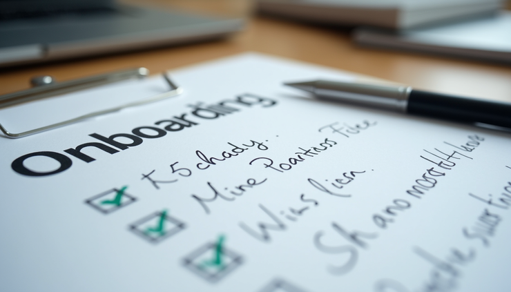 Close-up of a checklist with onboarding tasks and notes