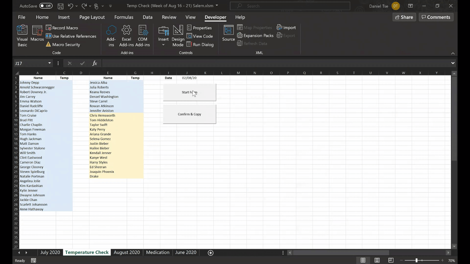 Excel VBA (Camp Temperature Check Application)