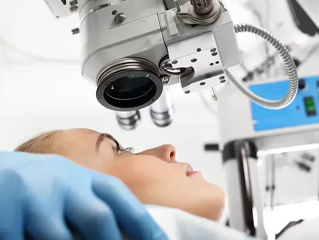 Women having laser eye surgery for long sightedness