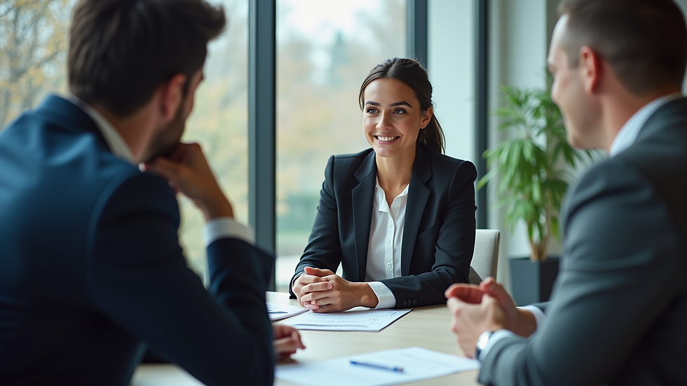 Close-up view of a business meeting discussing executive recruitment strategies