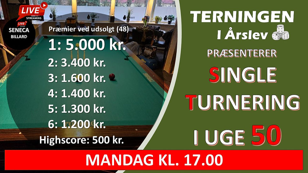 Single uge 50 på Terningen i Årslev Mandag Kl. 17.00