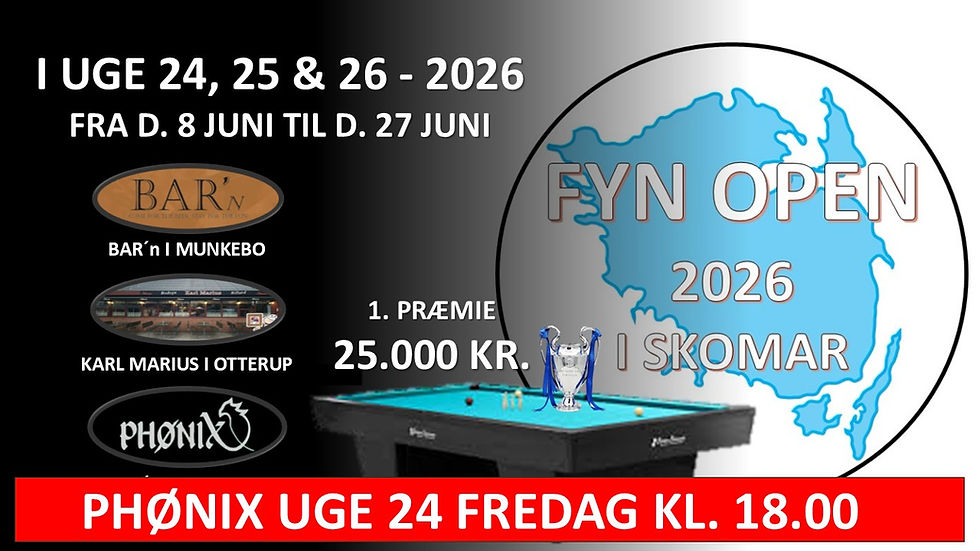 Fyn Open 2026 på Phønix i Nyborg Fredag Kl. 18.00