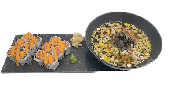 C Spicy salmon, Spicy tuna +Udon