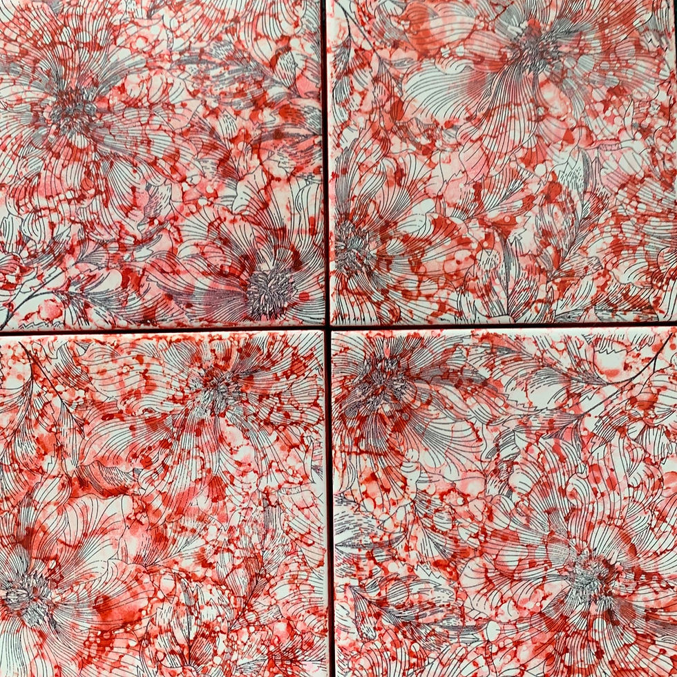 Thumbnail: Red and white flower stamp coaster set