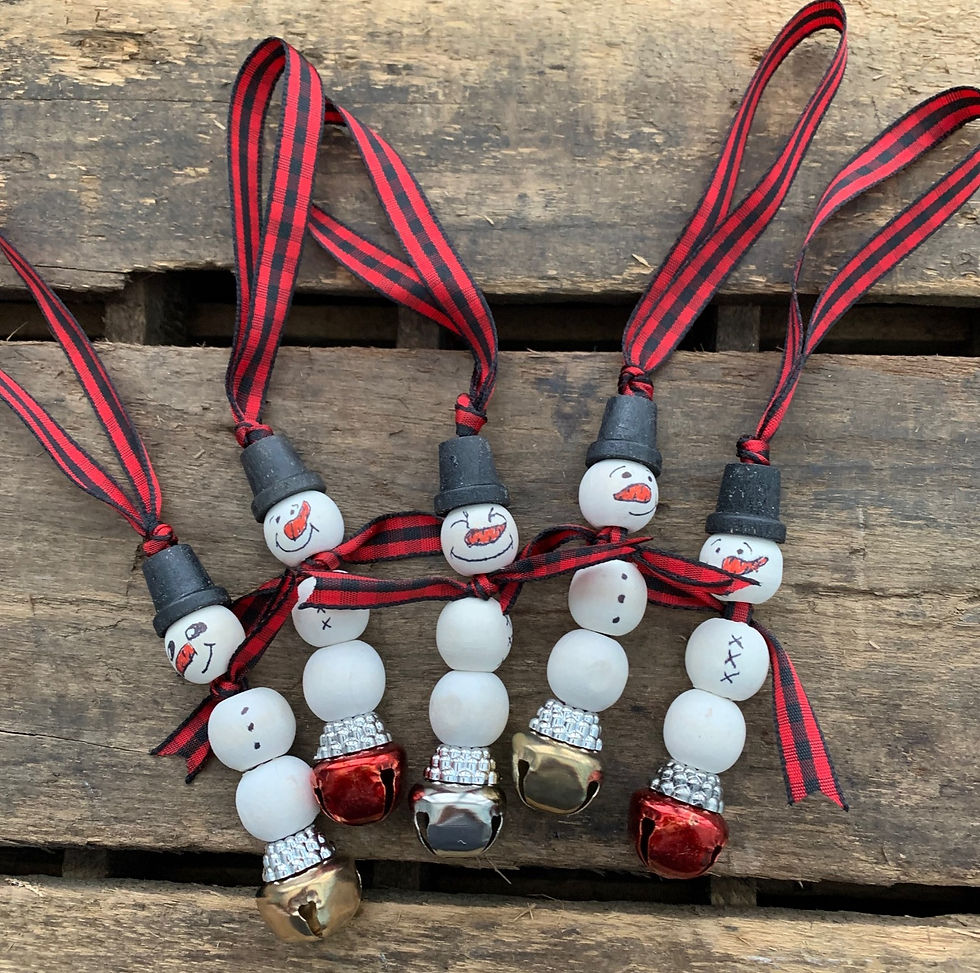 Thumbnail: Snowman Wooden Bead Christmas Ornament with Top Hat