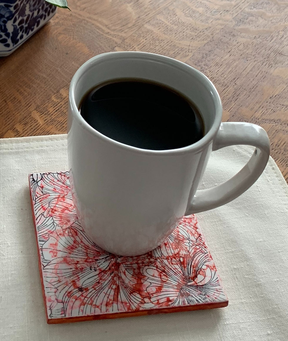 Thumbnail: Red and white flower stamp coaster set