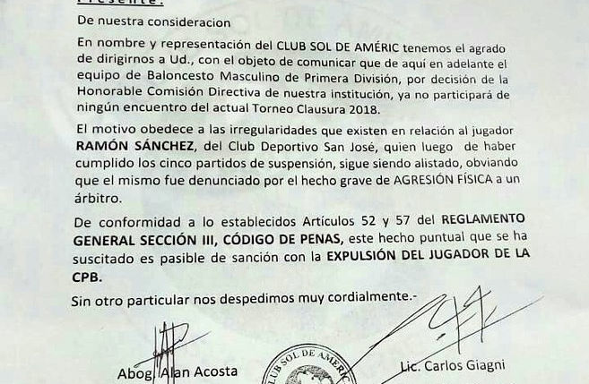 Sol de América renuncia al torneo